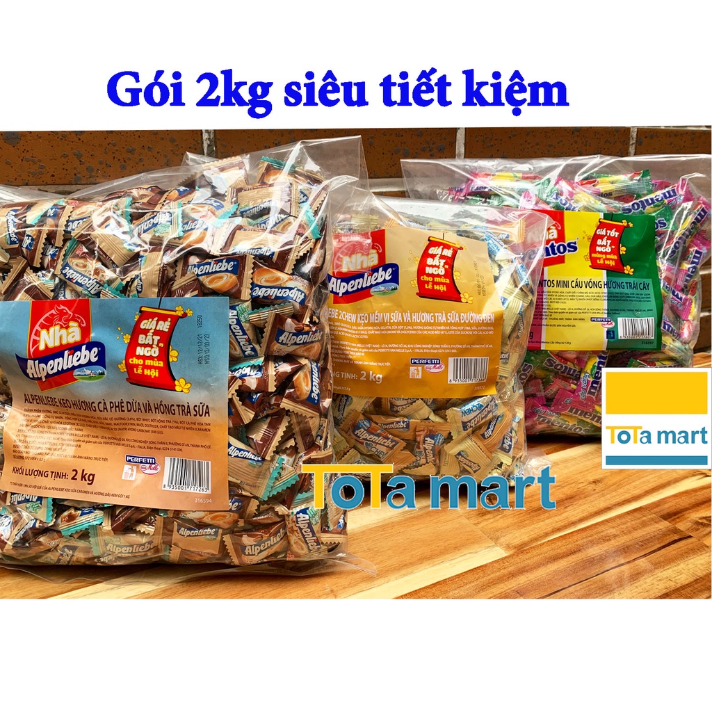 Mới về Kẹo Alpenliebe gói lớn 2kg đủ vị trà sữa đường đen