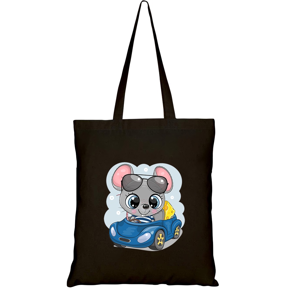 Túi vải tote canvas HTFashion in hình cute cartoon mouse cheese glasses HT395