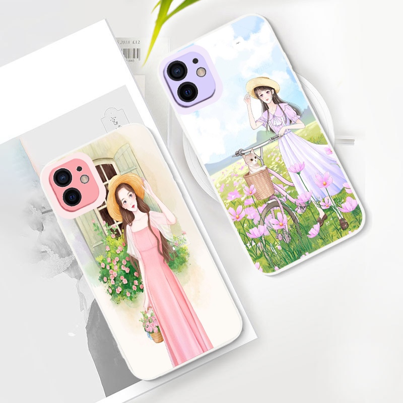 Ốp điện thoại iphone chống sốc bảo vệ camera Girl Flower ốp iphone viền vuông 6/7/8/se2020/x/xr/xsmax/11/12/13/promax