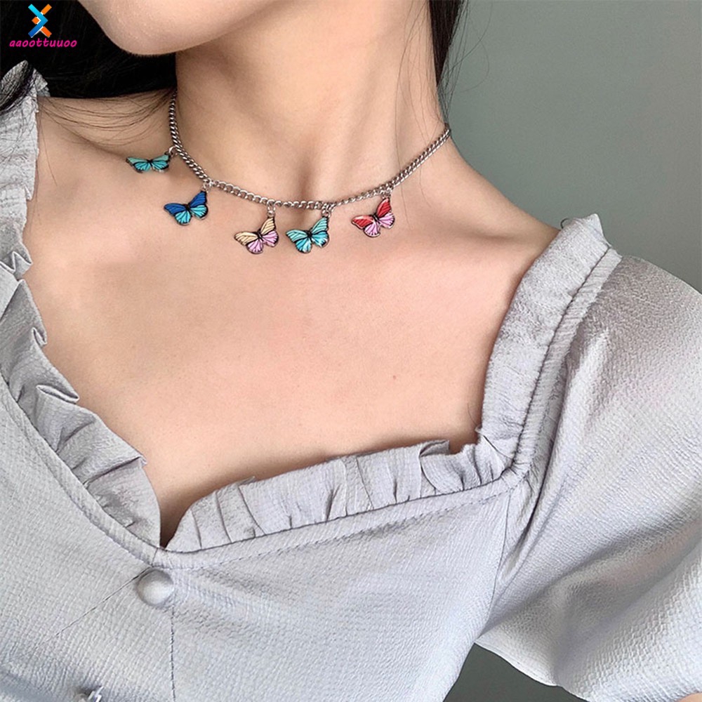 Dây Chuyền Choker Mặt Bươm Bướm Phong Cách Retro Những Năm 90