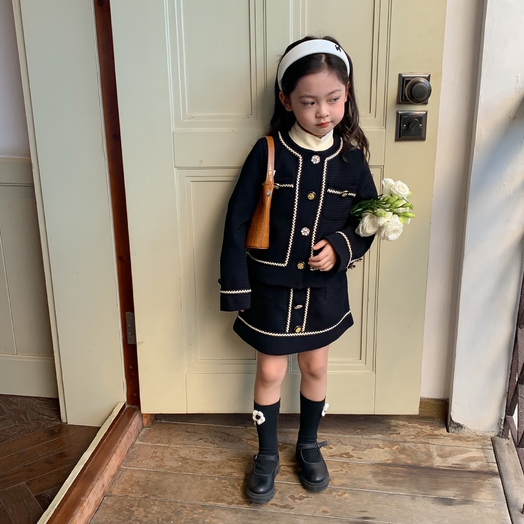 Set áo và chân váy Tweed viền nổi sang trọng cho bé S863