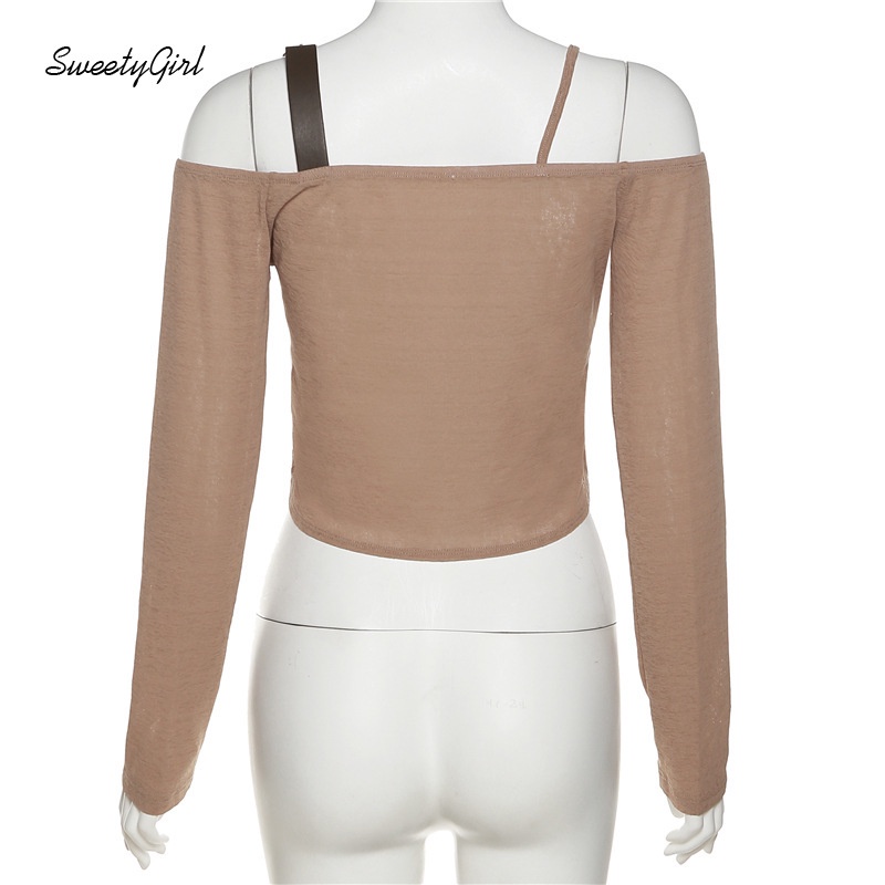 Áo Thun Kaki Tay Dài Hở Vai Dáng Ôm Màu Trơn Thời Trang 2022 Dành Cho Bạn Nữ