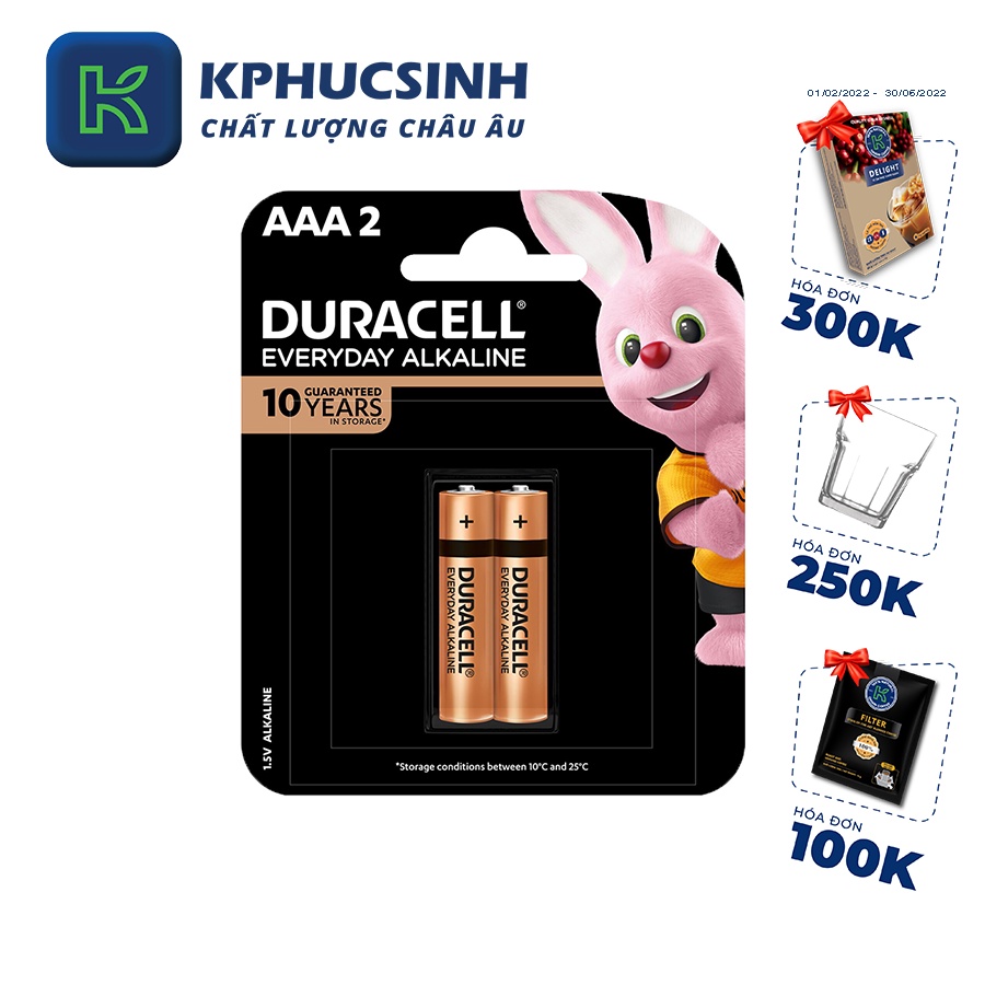 Pin kiềm Duracell Everyday aaa vỉ 2 viên KPHUCSINH - Hàng Chính Hãng