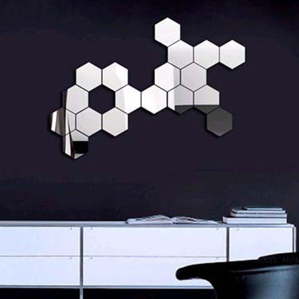 Set 12 miếng dán acrylic tráng gương hình lục giác