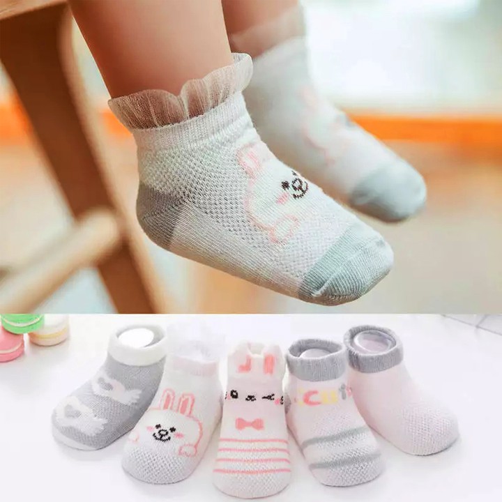 Set 5 đôi tất lưới cotton cổ thấp cho bé 0-2 tuổi chống trơn trượt thấm hút mồ hôi hình thú lạ mắt Baby-S – ST013