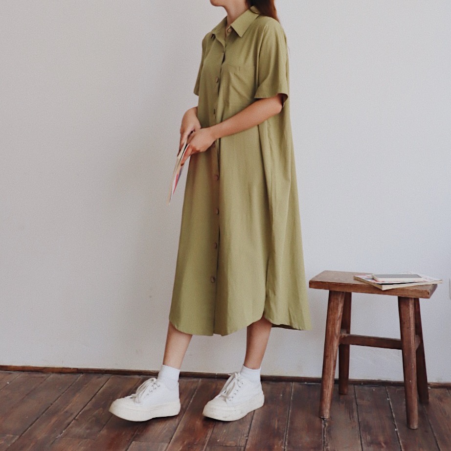 Váy sơ mi suông dài liền thân - BST Long Chemise 2021 - ufo.thebasic