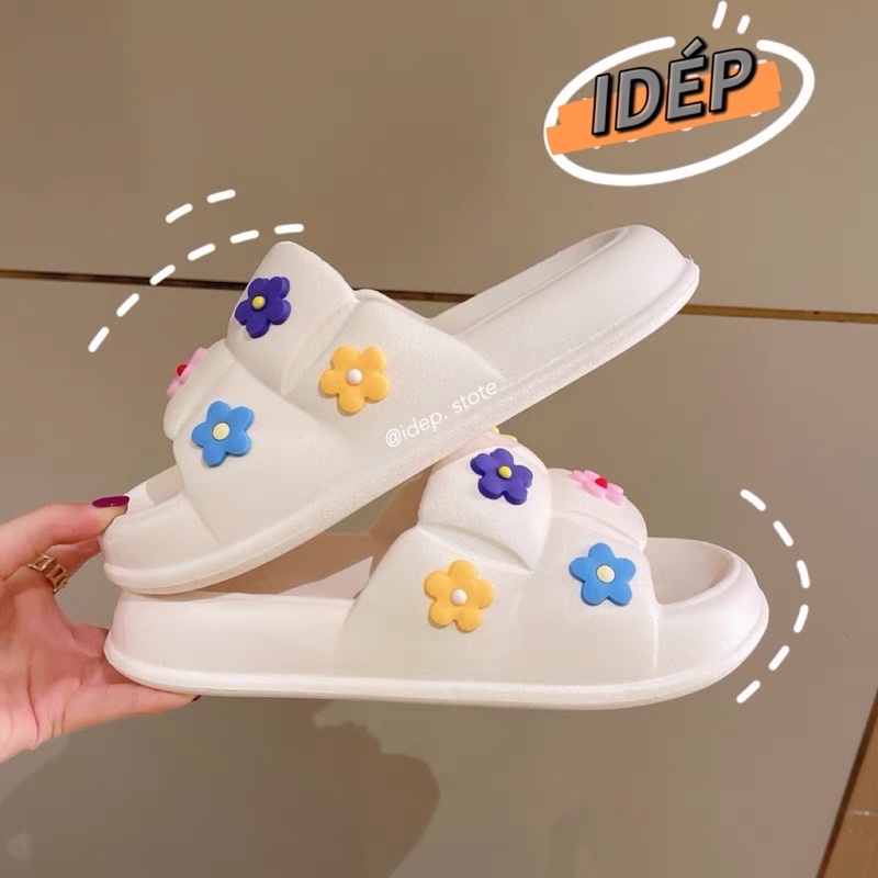 Dép Bánh mì Chao gắn sticker HOA NHÍ cao 3cm nữ quai ngang EVA siêu nhẹ đi trong nhà Maipy- DL257