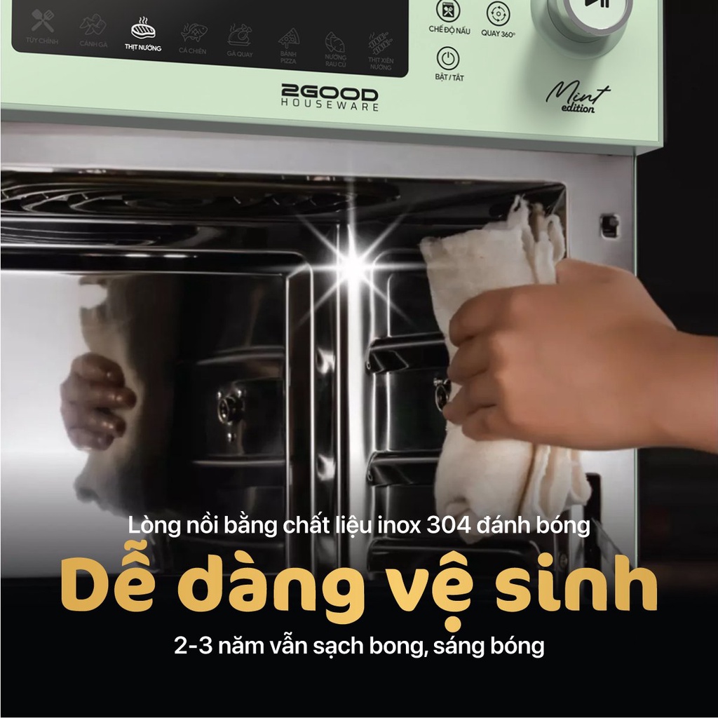 Nồi chiên không dầu 2GOOD Vortex S19 (14,5 Lít), Lõi Inox 304BA bóng chống gỉ đa chức năng 2GOOD S-19 - HAPOS