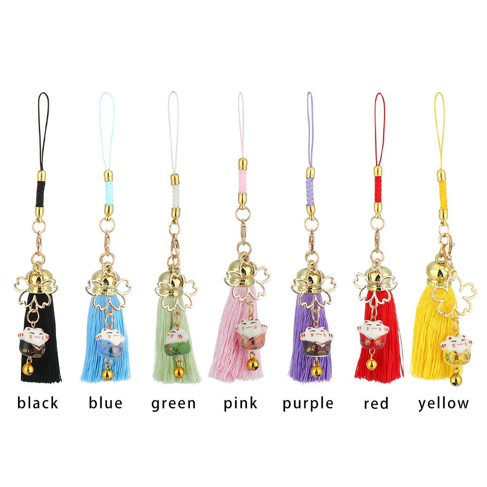 MAYSHOW Lovely Tassel Phone Lanyard Japanese Style Lucky Cat Cell Phone Hang Rope New Accessories Cherry Blossoms Keychain Wrist Rope Bag Charm Pendant Hang Rope Bells/Multicolor