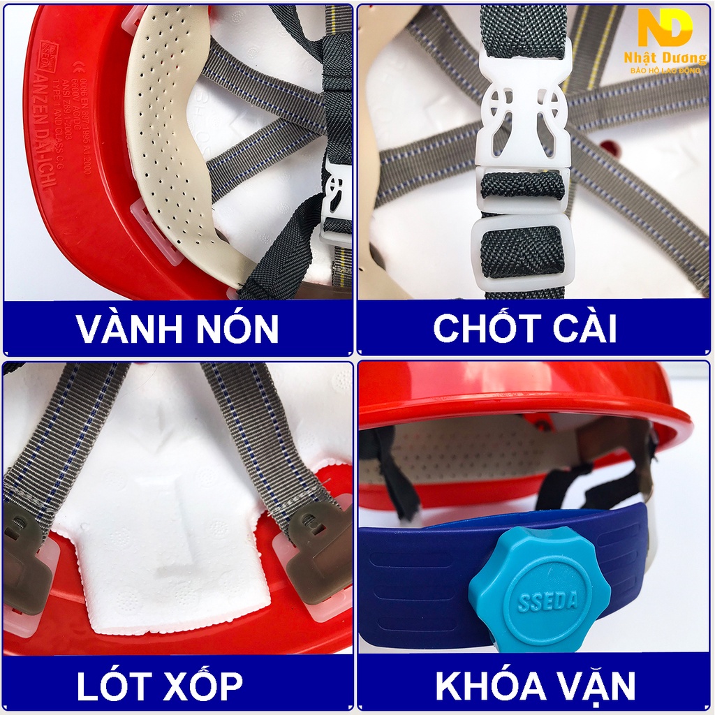 Mũ bảo hộ lao động khóa vặn màu đỏ có lót xốp chống nóng HPS1, Nón bảo hộ lao động Nhật Dương