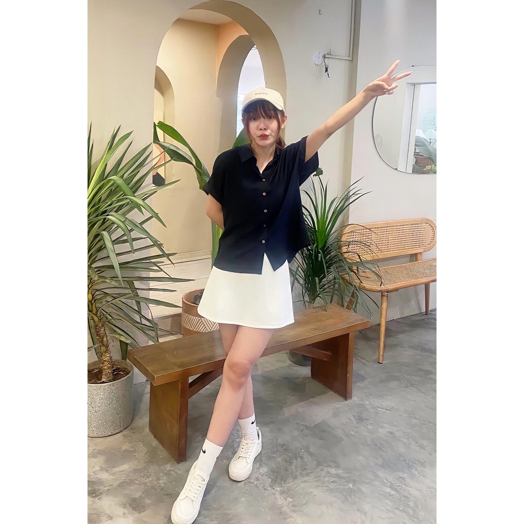 Áo sơ mi cổ đức lưng xẻ LEH H61H22H004
