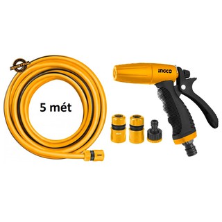 INGCO Bộ 5 mét ống nhựa PVC khớp nối ống vòi xịt rữa tưới cây chỉnh tia đa năng