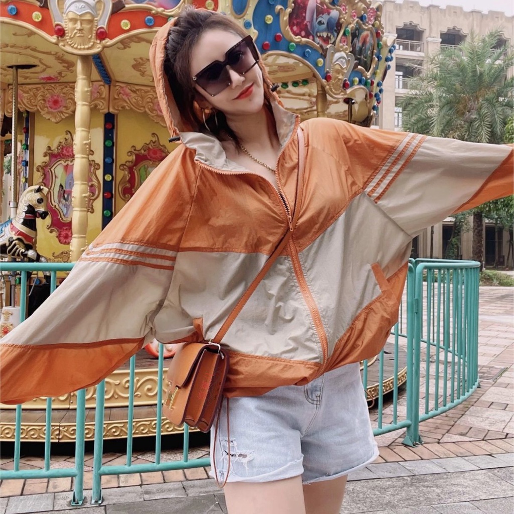 Áo Khoác Chống Nắng Tay Dài Chống Tia Cực Tím Mỏng Có Nón Màu Sắc Tương Phản Thời Trang Mùa Hè Dành Cho Bạn