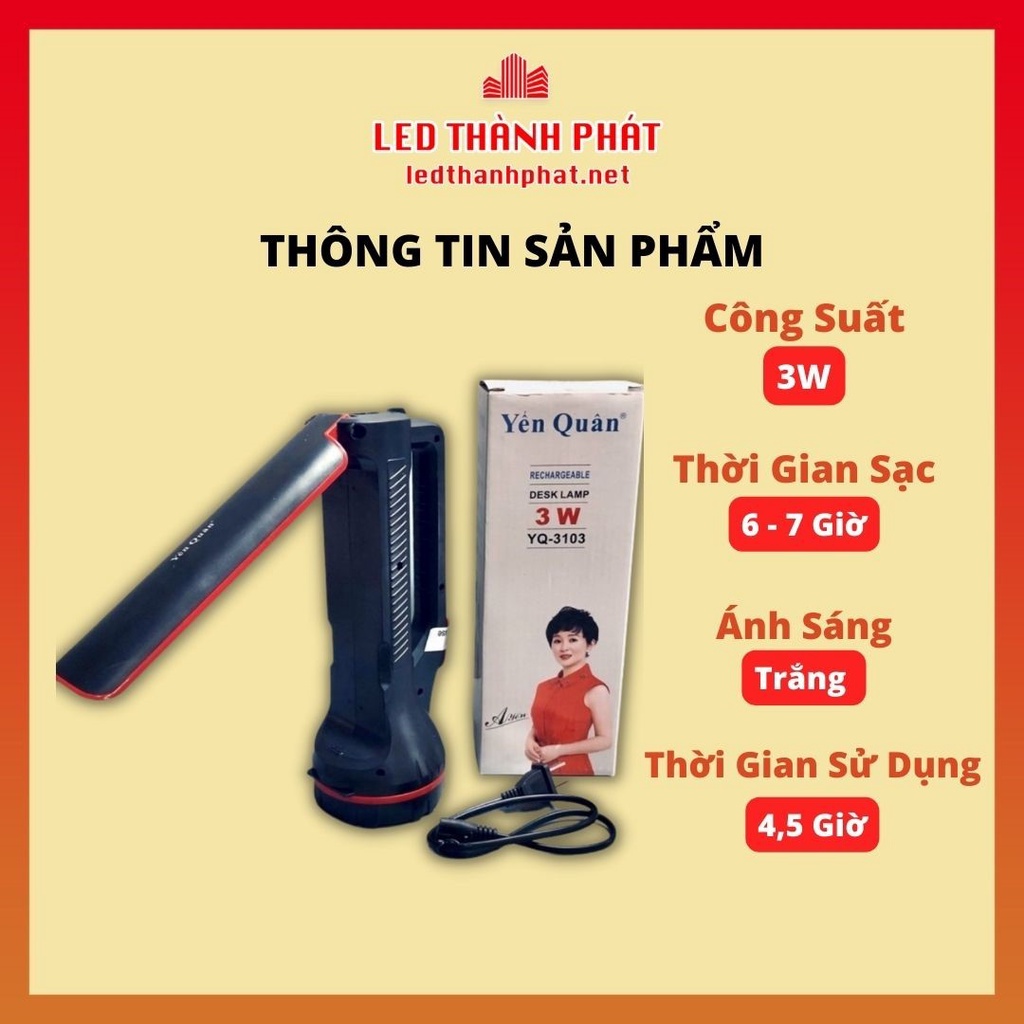 Đèn pin 2 trong 1 Yến Quân 3W YQ-3103 siêu sáng pin sạc dùng 5h, bảo hành 3 tháng