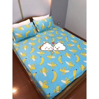 Ga poly cotton quả chuối vàng nền xanh dương mẫu ga độc đáo giá siêu rẻ mua ga tặng gối hàng chất lượng cao [122 KG]