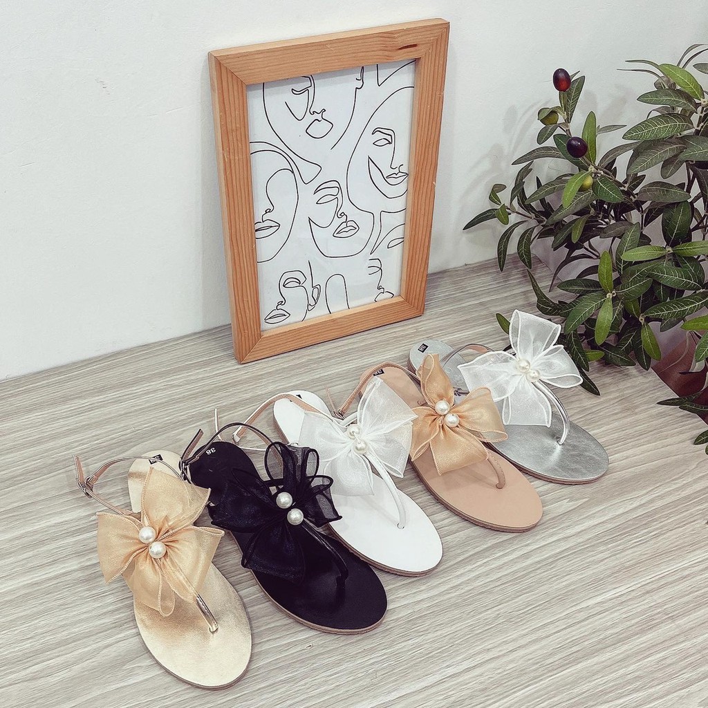 dép nữ xỏ ngon đính nơ cực xinh