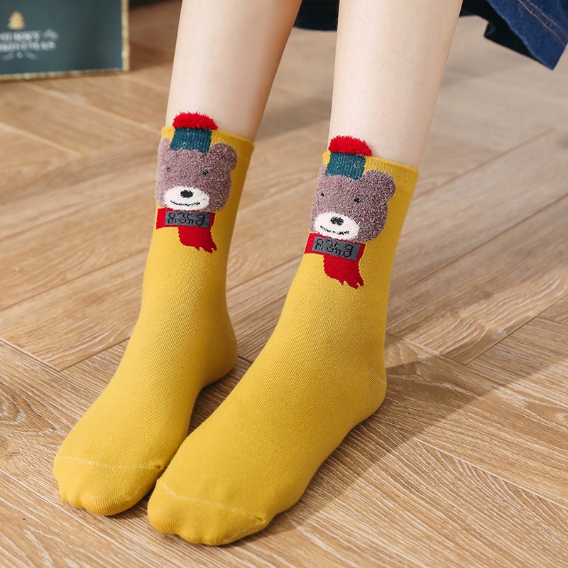 4 Pairs/Box Girls Cartoon Christmas Socks Cute Middle Tube Socks for Xmas Party Holiday Funny Women Santa Claus Cotton Warm Socks