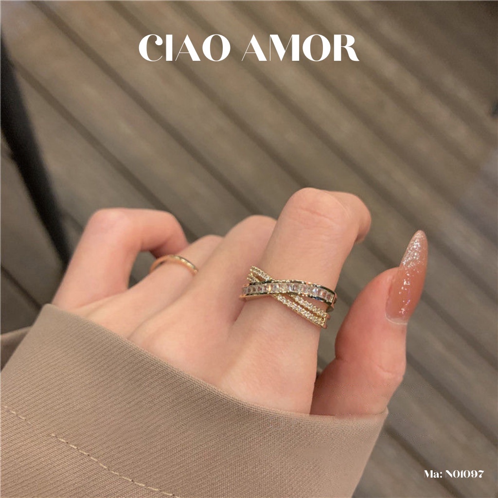 Nhẫn nữ, nhẫn sang trọng chéo đính đá Trang sức Ciao Amor - N0197