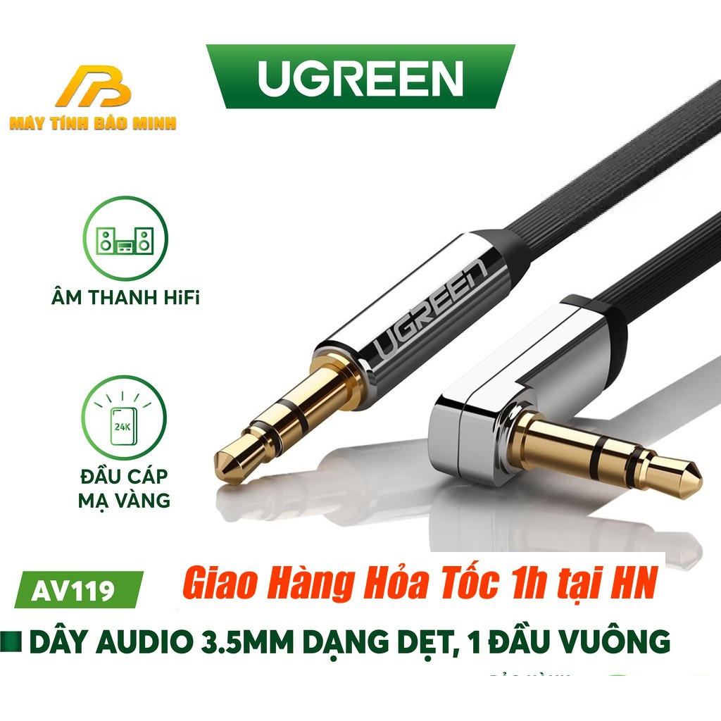 Cáp Âm Thanh 2 Đầu 3.5mm Vuông Góc 90 độ UGREEN 10597 10598 10599 10728 10729 (Dài 1m 1,5m 2m 3m 5m)