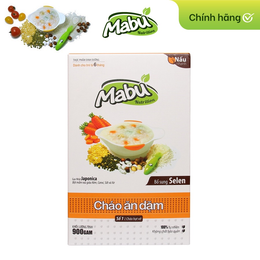 Cháo nấu hạt vỡ Mabu nấu nhanh cho bé từ 7 tháng tuổi ăn dặm, kiểu Nhật (900g)