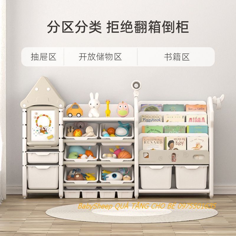 Tủ kệ mái nhà 3 gian cho bé