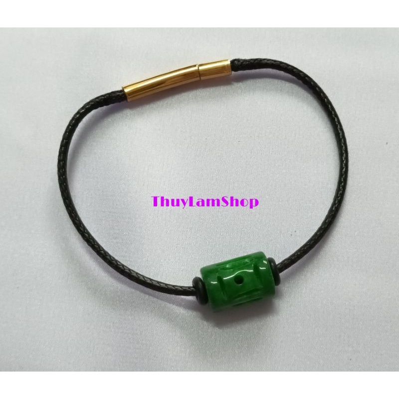 Vòng tay lu thống đầu xuôi đuôi lọt đá chạm hoa văn kí tự cổ khóa bấm cao cấp