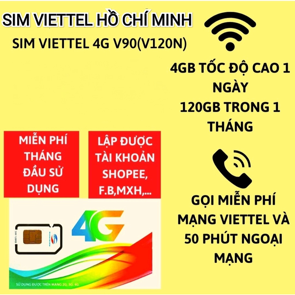 {FREE 30 NGÀY} Sim 4G Viettel gói V120Z và V120N có {4GB/Ngày} {120GB/Tháng} miễn phí gọi nội mạng d
