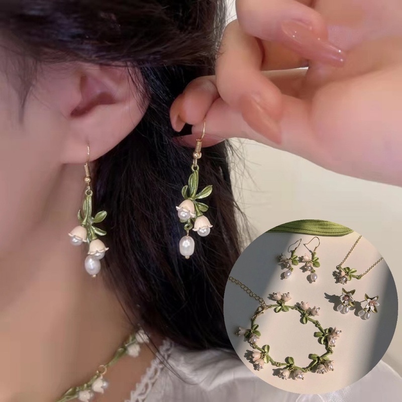 Bộ Trang Sức Hình Hoa Lan Đính Ngọc Trai Nhân Tạo Sang Trọng Cho Nữ