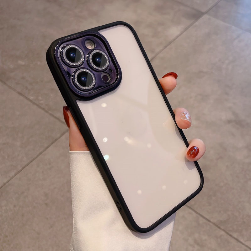 Mới Ốp Điện Thoại Cứng Trong Suốt Đính Kim Cương Giả Kèm Miếng Bảo Vệ Lens Cho iPhone 13 12 11 pro Max i12 i11 i13 pro