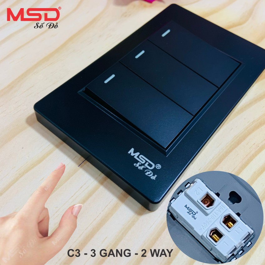 CÔNG TẮC 3 NÚT NHẤN 2 CHIỀU 16A/250V- DÒNG C3 MÀU ĐEN - [BO-3SW2W-C3BL]