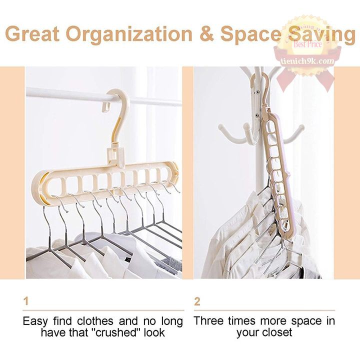 Móc đa năng xoay 360 độ 9 lỗ treo quần áo cà vạt nơ tiết kiệm diện tích
