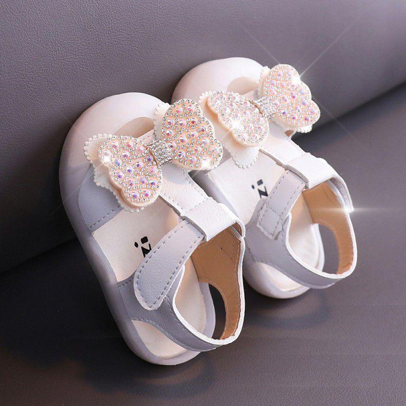 Giày Nơ Đế Mềm Đính Đá Xinh Xắn Cho Bé Gái