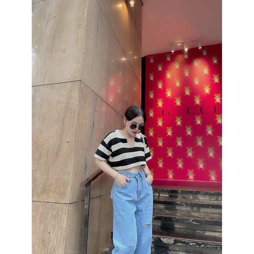 Áo Croptop Len Cộc Tay Cổ Đức_Xưởng May Quang Anh