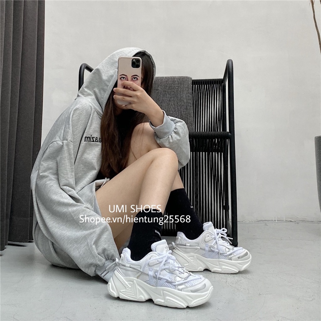 Giày thể thao nữ ulzzang HOWIE nâng đế cao 5cm da mềm cá tính màu đen mẫu mới hot hit đi chơi đi học bền đẹp rẻ chạy bộ