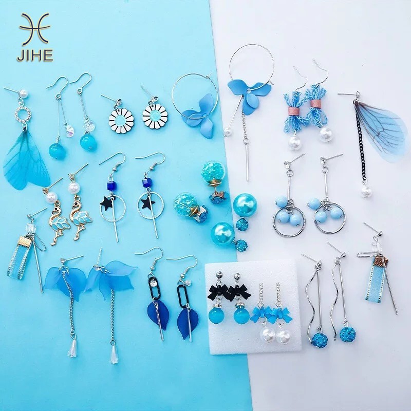 Bông Tai Màu Xanh Dương Thời Trang Hàn Quốc Dễ Phối Đồ