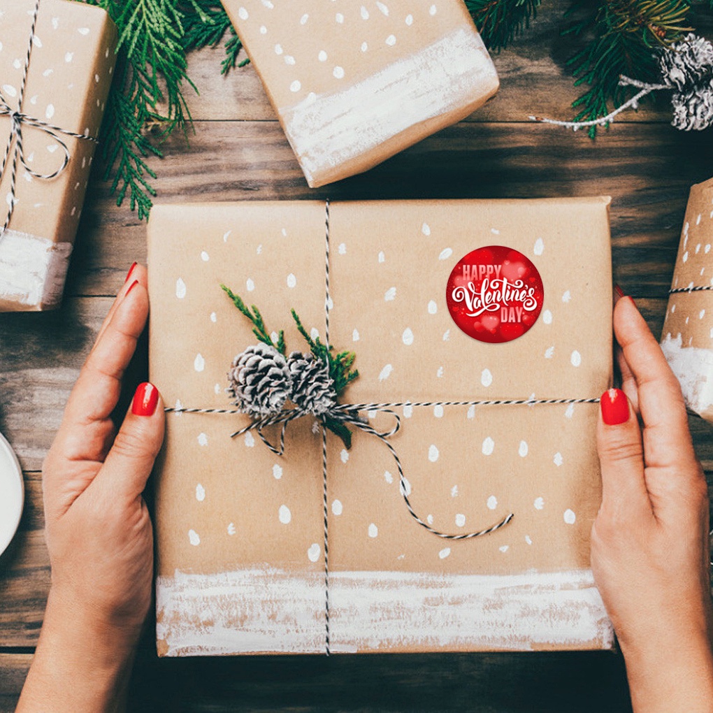 Cuộn 500 Nhãn Dán Trang Trí Túi Bánh Hình Trái Tim