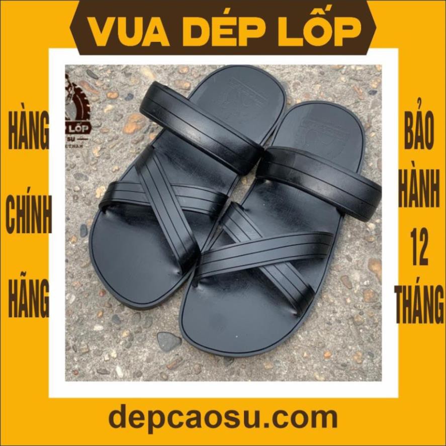 Dép cao su Nam Nữ 3 quai chéo màu đen VUA DÉP LỐP