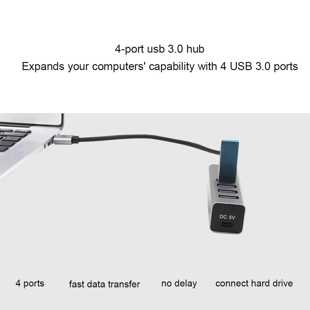 CHYI USB Hub 3.0 4-port USB3.0 high-speed splitter adapter with DC 5V / 2A power supply port for laptop PC phone