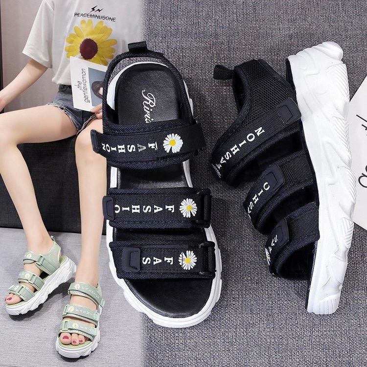 (A505) XẢ KHO Sandal nữ 3 quai vải ngang in hình hoa cúc độn đế 5cm nâng chiều cao, nhiều màu hàng CAO CẤP QUẢNG CHÂU