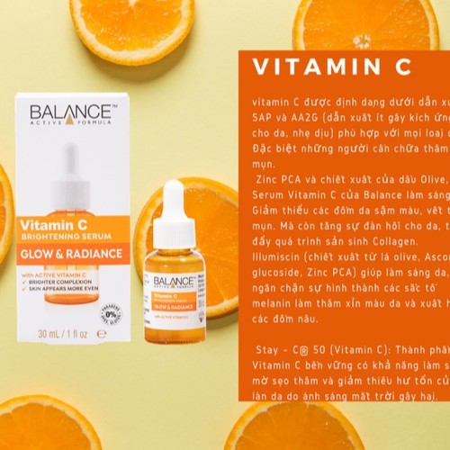 Serum vitamin c Balance mờ thâm trắng da Balance Active Formula Vitamin C Brightening 30ml