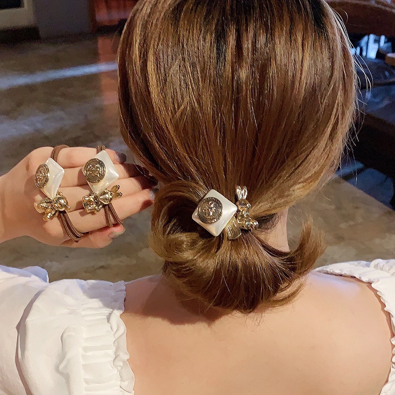 Dây Cột Tóc Mặt Vuông Hình Gấu/ Thỏ Phong Cách retro Âu Mỹ Thời Trang Cho Nữ YR