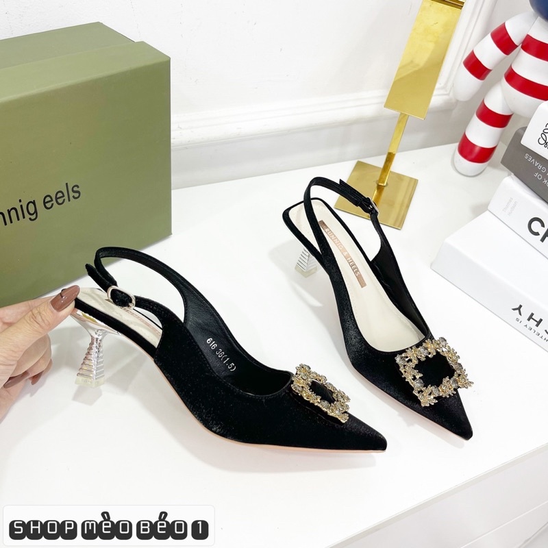 Sandal mũi nhọn khoá đá vuông gót nhọn fullbox hàng quảng châu cao cấp