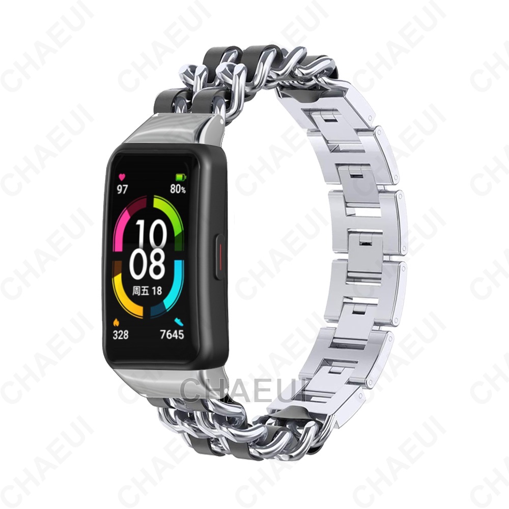 Dây Đeo Thay Thế Chất Liệu Da Và Thép Không Gỉ Sang Trọng Cho Huawei Band 8 7 6 / Honor Band 6