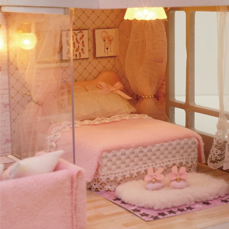 Mô hình nhà búp bê DIY Doll House Miniature_ Girlish Dream _Tặng TẤM CHE BỤI + KEO