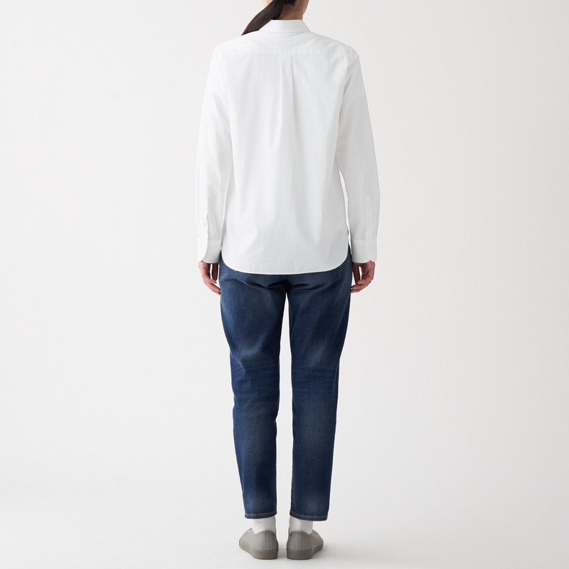 Muji Áo Sơ Mi Nữ Vải Oxford Washed Cổ Cài Nút