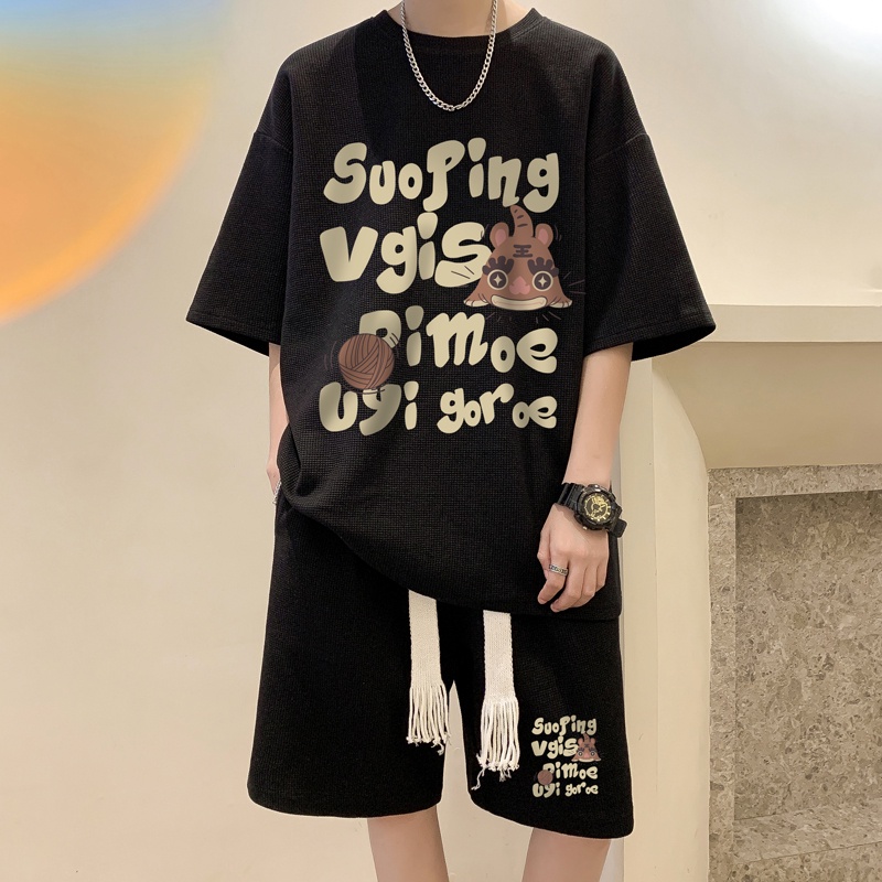 Ifnicefuture Cặp Áo Thun Và Quần Short Phong Cách waffle Cho Nam Và Nữ