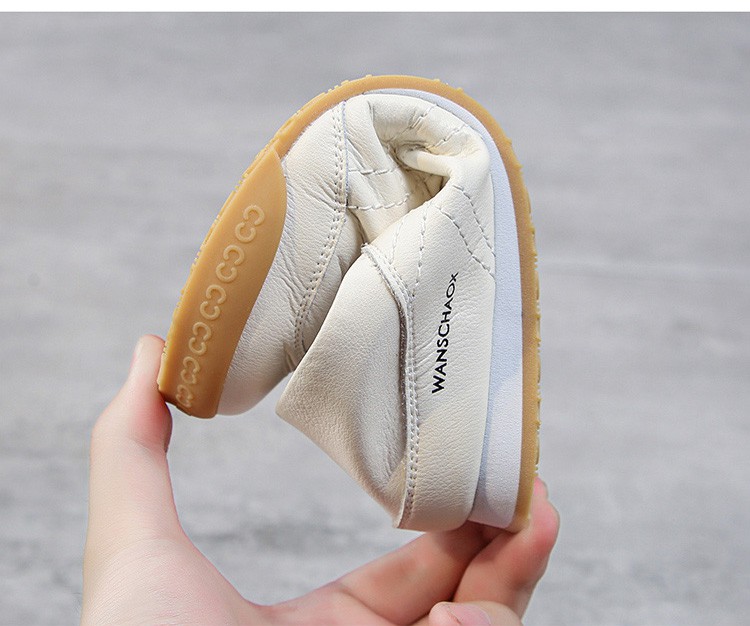 Giày da bò màu trắng đế mềm ổn định thoải mái khi đi bộ thời trang cho thiếu niên