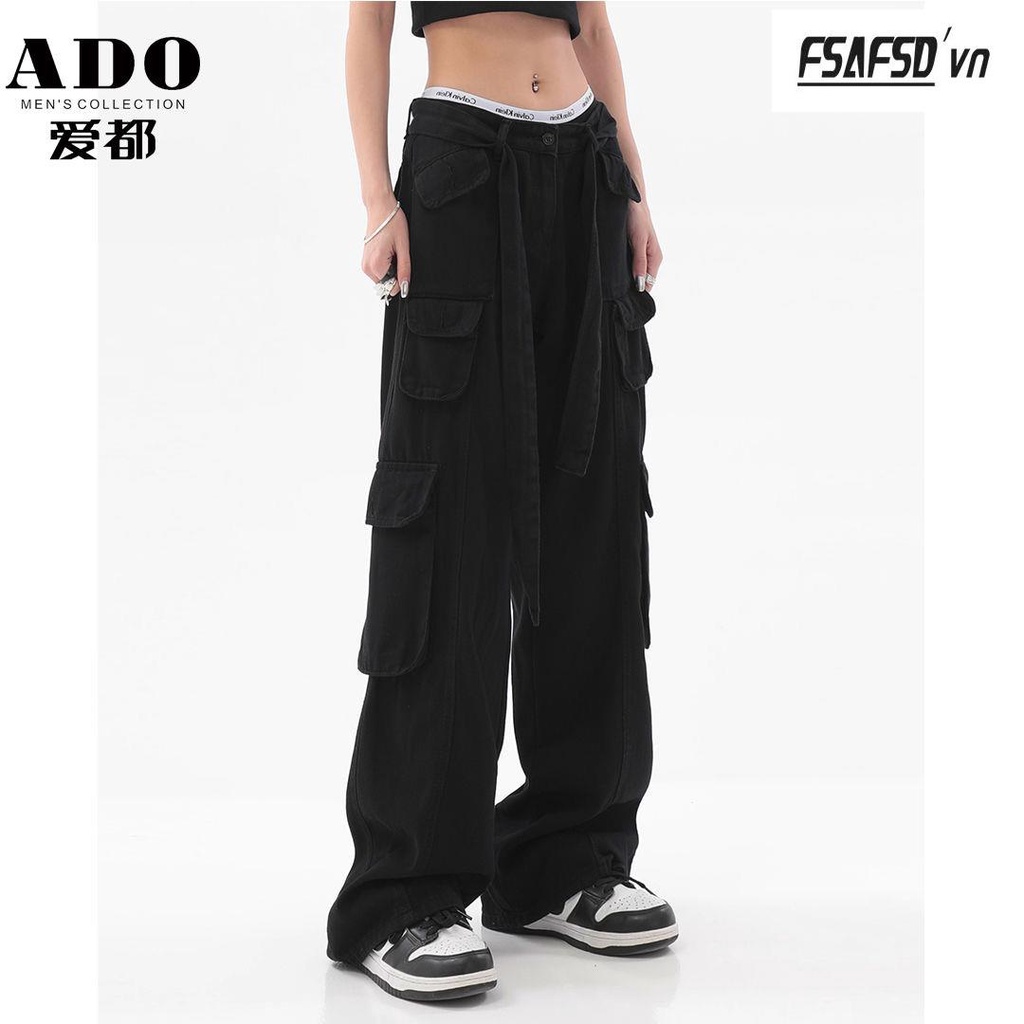 Quần Yếm Ống Rộng Phong Cách Hip Hop Mỹ Chất Liệu 100% Cotton Cho Nam Nữ