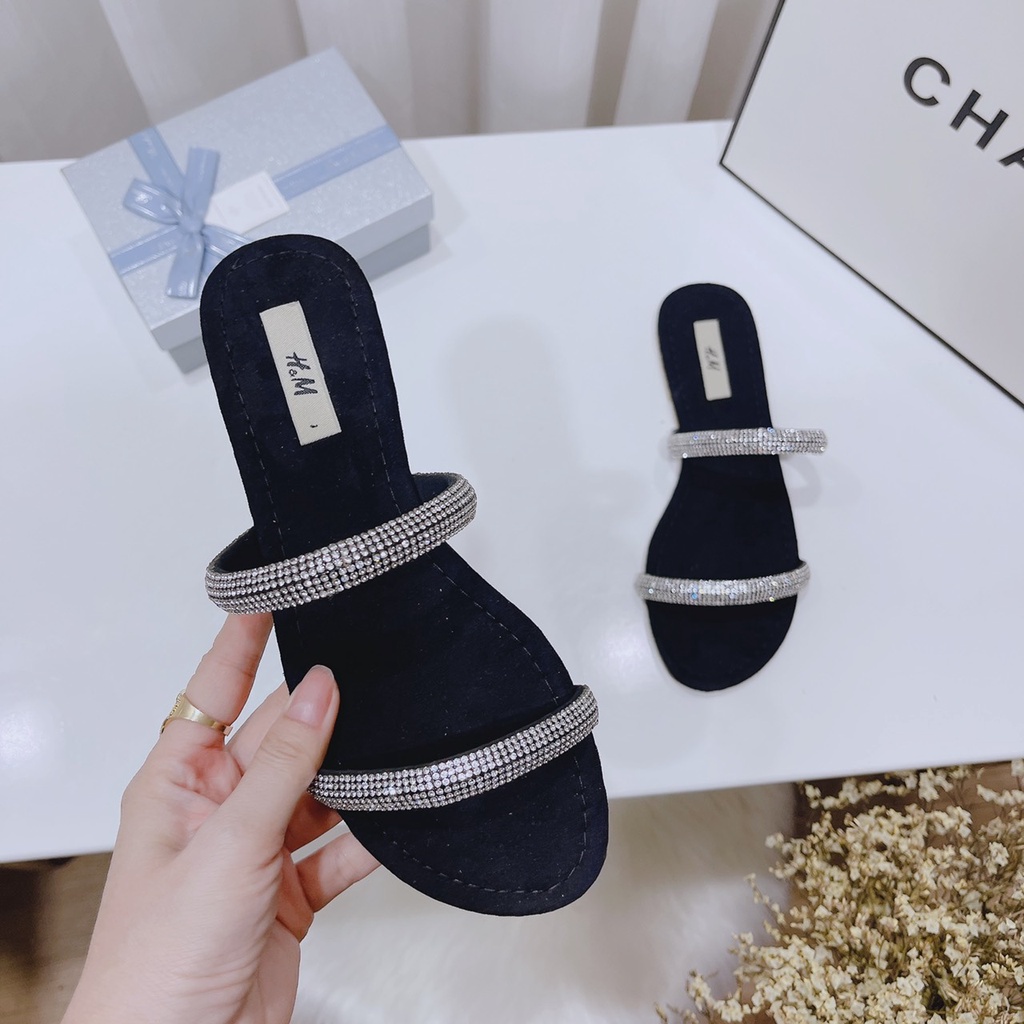 SẴN: Dép đá 2 quai ngang bản đá to mũi tròn