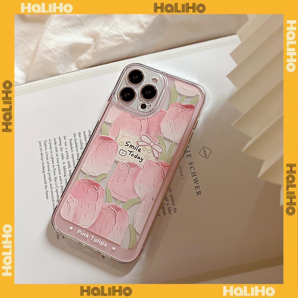 iPhone Case Silicone Soft Case Clear Case Thickened Shockproof Protection Camera Pink Tulip Flower Compatible For iPhone 11 iPhone 13 Pro Max iPhone 12 Pro Max iPhone 7 Plus xr